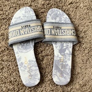 Dior Blue and Beige Toile Slide Sandals